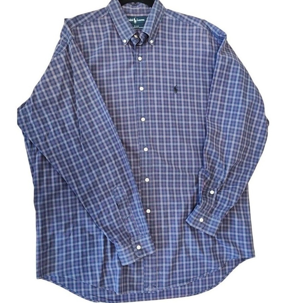 Men Ralph‎ Lauren Blake Shirt [L] Blue Plaid Used Preppy Cotton Button Down